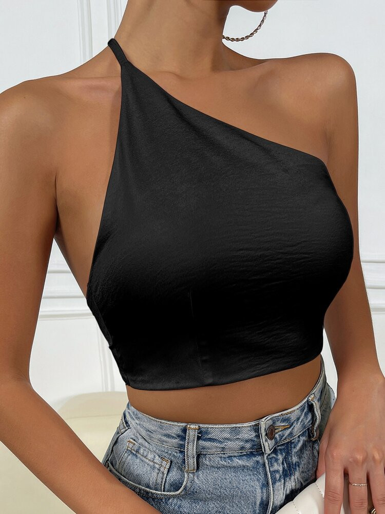 SHEIN BAE Solid One Shoulder Tie Backless Crop Top
       
              
              $5.99    ... | SHEIN