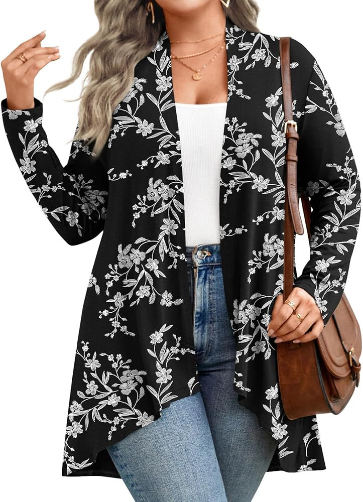 Anymiss Womens Plus Size Cardigan 2026 Lightweight Long Sleeve Jacket 1X-5X | Amazon (US)