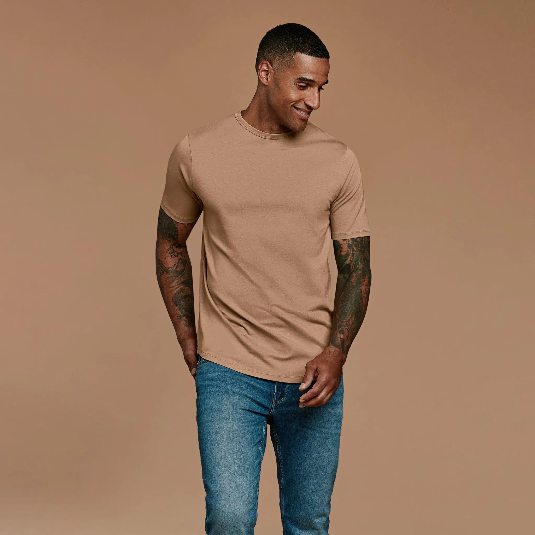 Men's Short Sleeve Curved Hem T-Shirt - Cinnamon - nuuds | nuuds