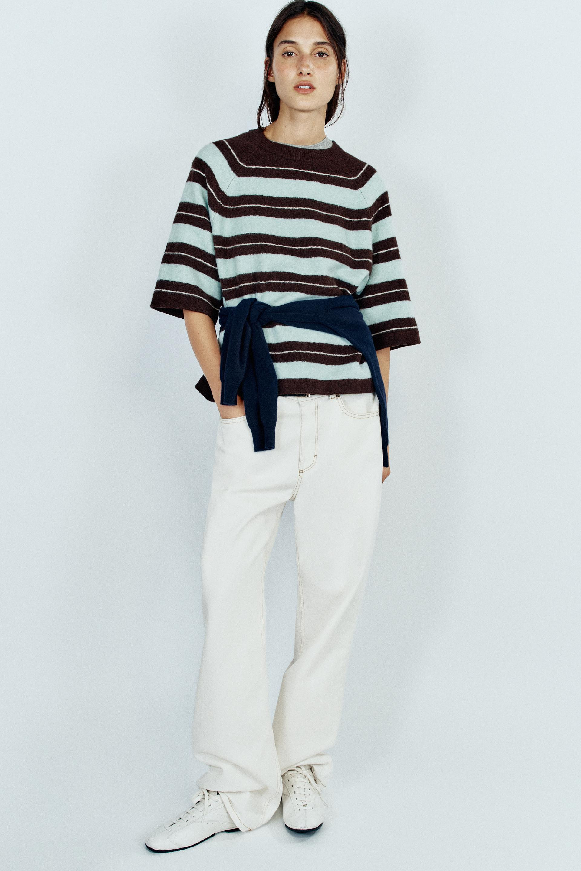 Zara - Soft-Touch Striped Knit Jumper - Brown-Blue - L - Woman | Zara US