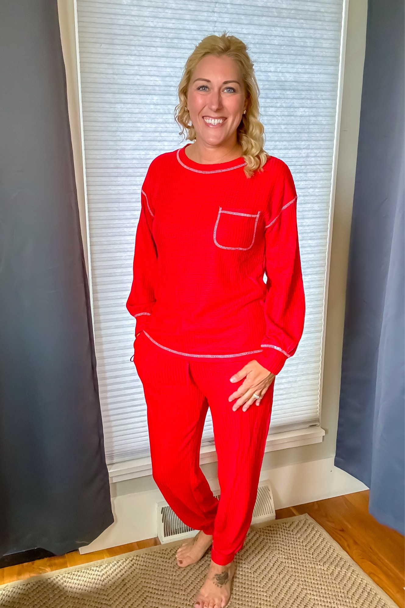 ‘Tis the season for cozy PJs! I’m pretty obsessed with waffle knit everything and these are no exception. They are the perfect lounge wear! 