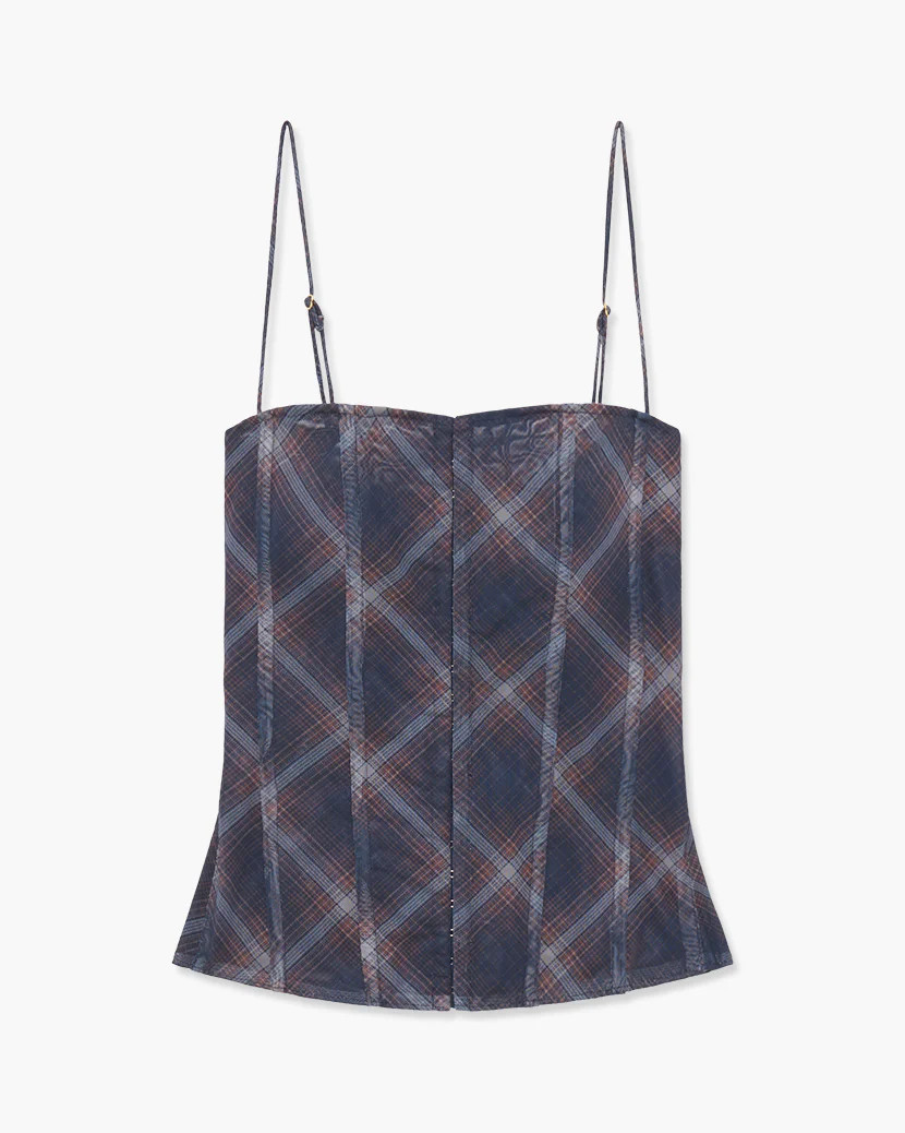 Mesh Diagonal Plaid Peplum Corset - French Navy 0-0 | We Wore What