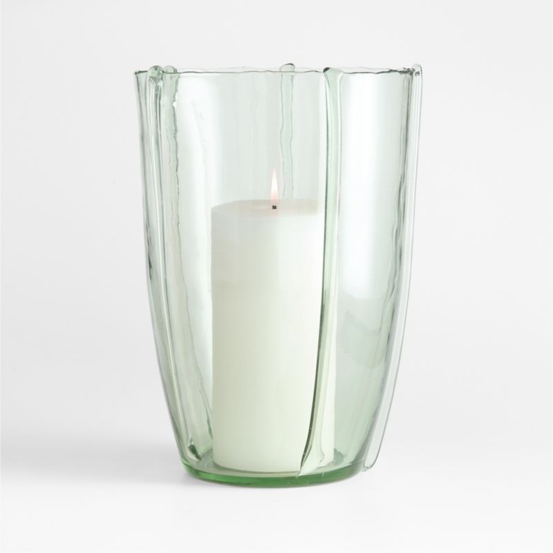 Isla Large Smoke Green Recycled Glass Hurricane Candle Holder | Crate & Barrel | Crate & Barrel