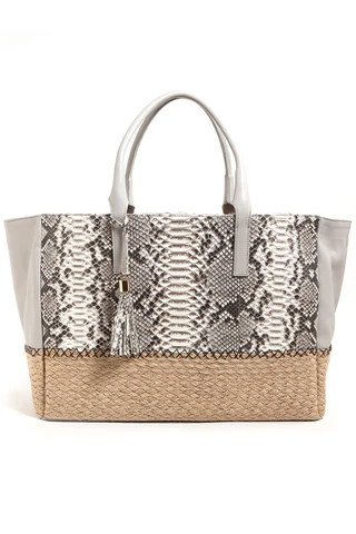 Harbor Grey Python Leather & Espadrille 'Ellis' Large Tote | Mel Boteri