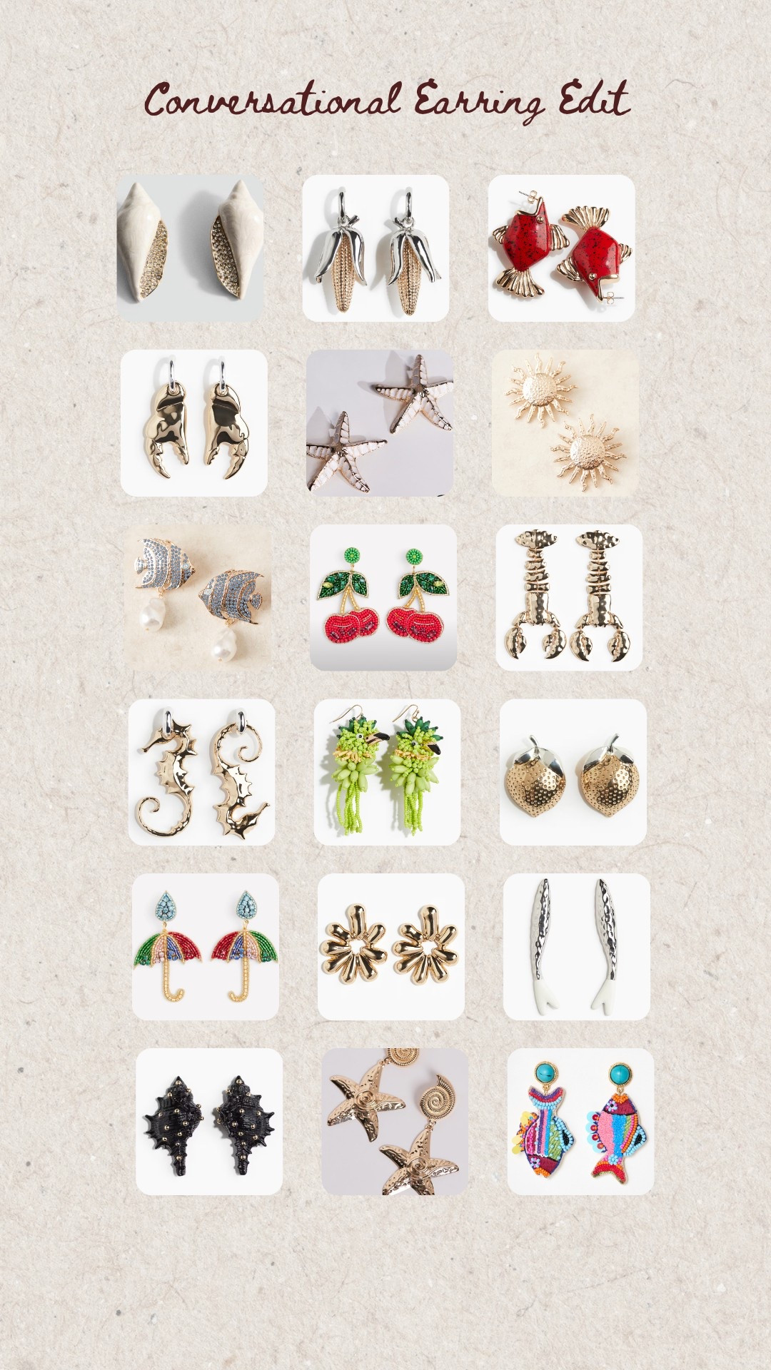 Statement conversational summer earring edit 
🌞🦞🍒🍋🐚🐠