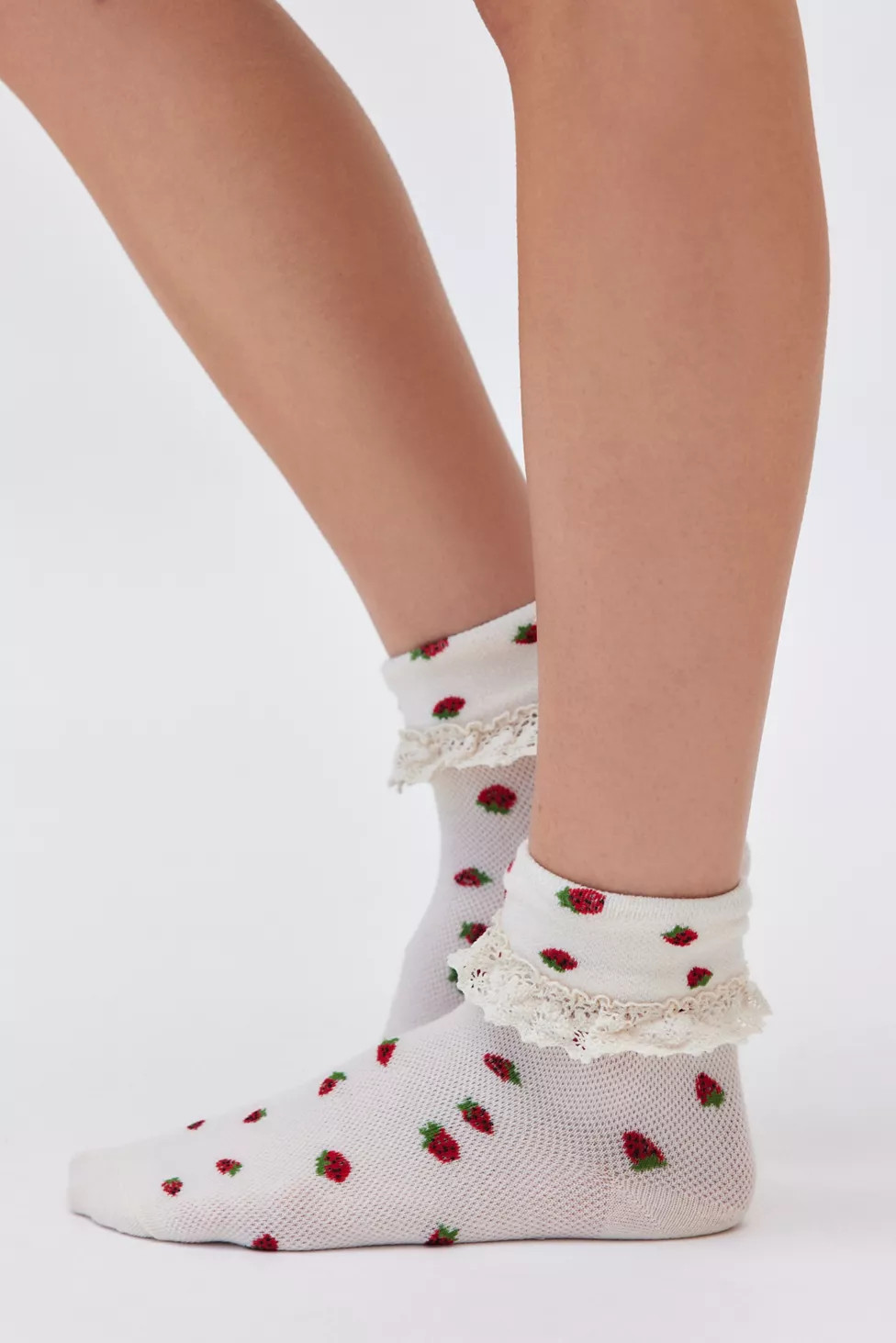 Strawberry Ruffle Foldover Sock | Urban Outfitters (US and RoW)