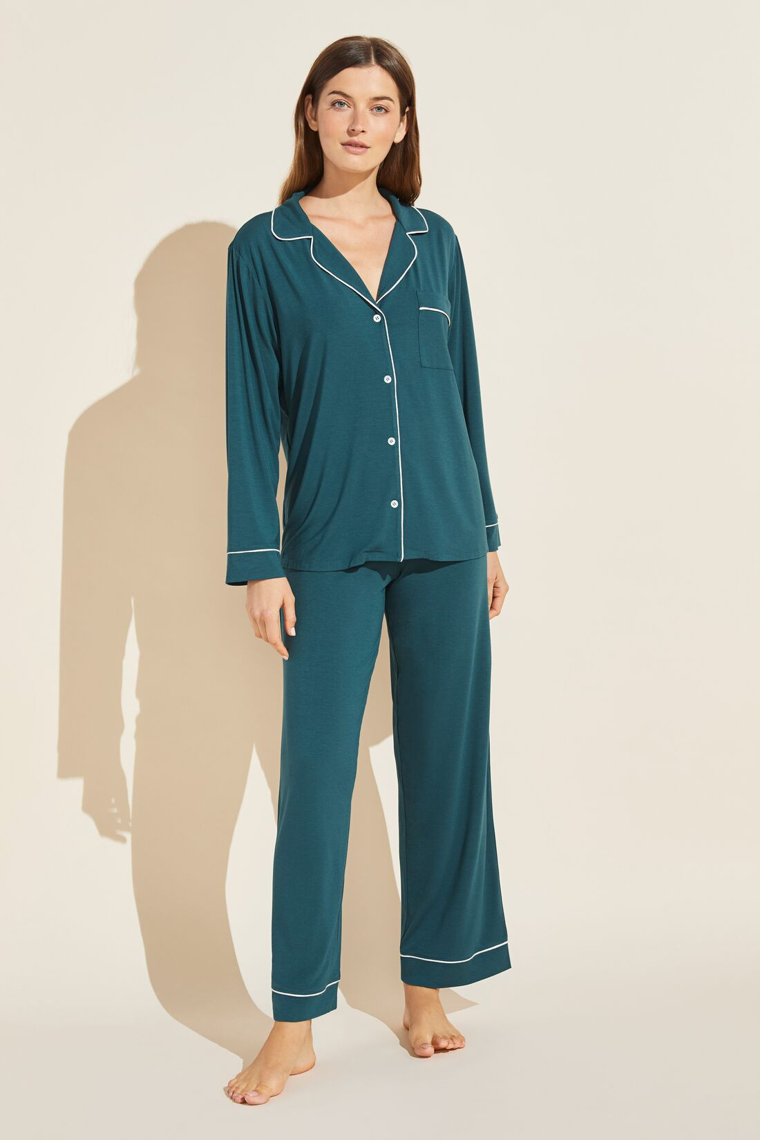 Gisele TENCEL™ Modal Long PJ Set - Evergreen/Ivory - Eberjey | Eberjey