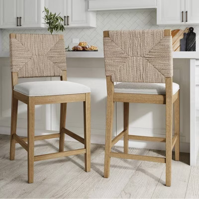 Nathan James Set of 2 Beacon Seagrass Counter Height Barstools Cream Boucle | Target