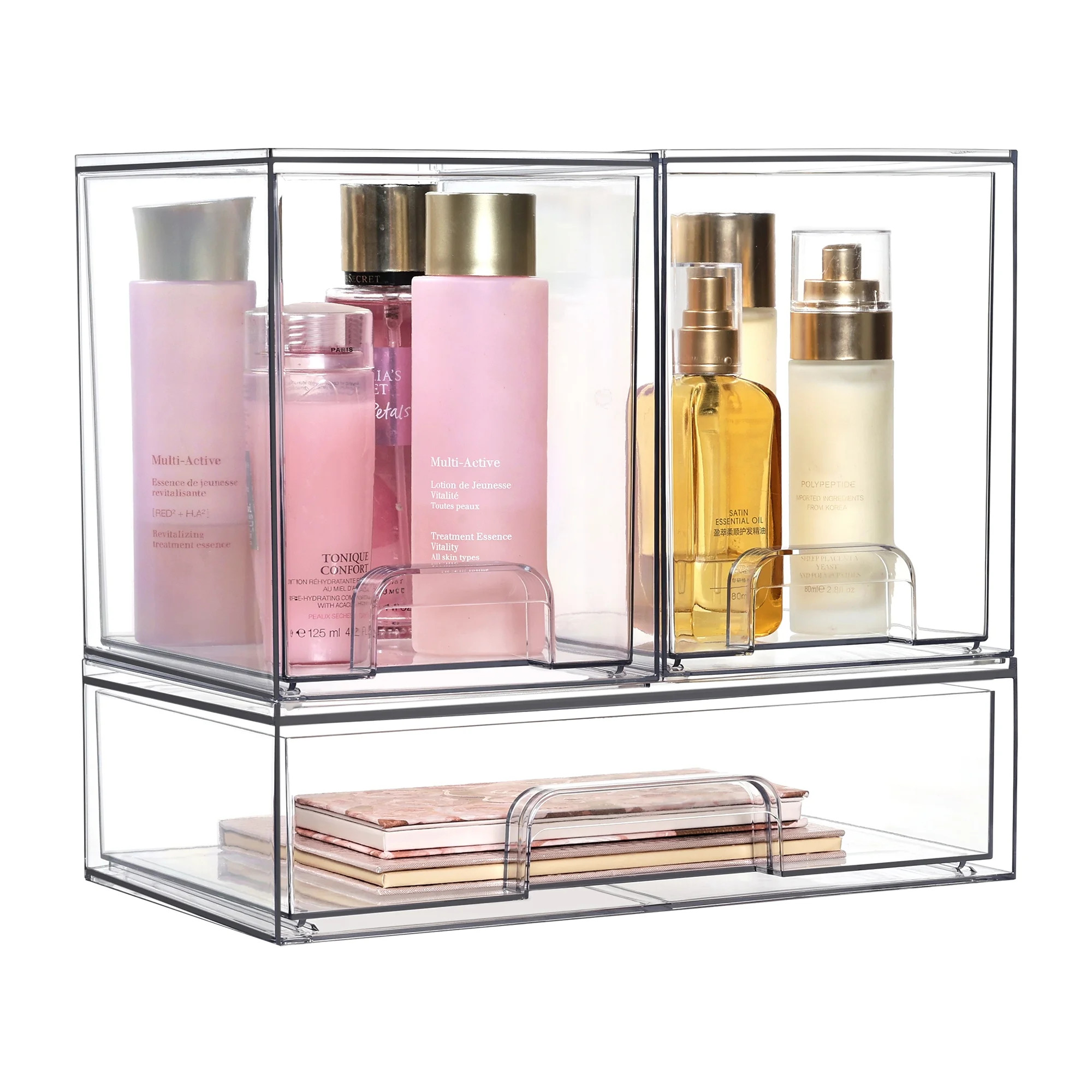 Vtopmart Stackable Storage Drawers Set of 3,Clear Plastic Organizer Bins for Makeup, Cosmetics, B... | Walmart (US)