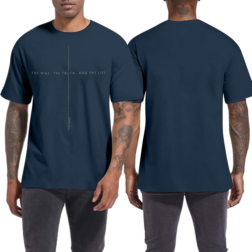 Christian Shirt Mens:The Way The Truth The Life Letter Printed Tshirt Jesus Faith Crew Neck Short... | Amazon (US)