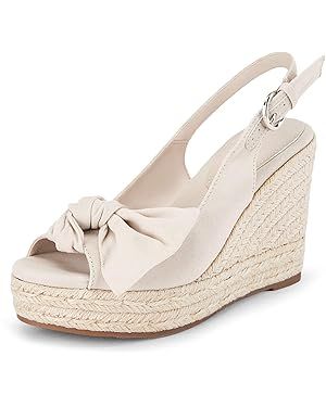 Coutgo Women's Peep Toe Wedges Heels Slingback Espadrille Platform Sandals Side Bowknot Casual Sh... | Amazon (US)