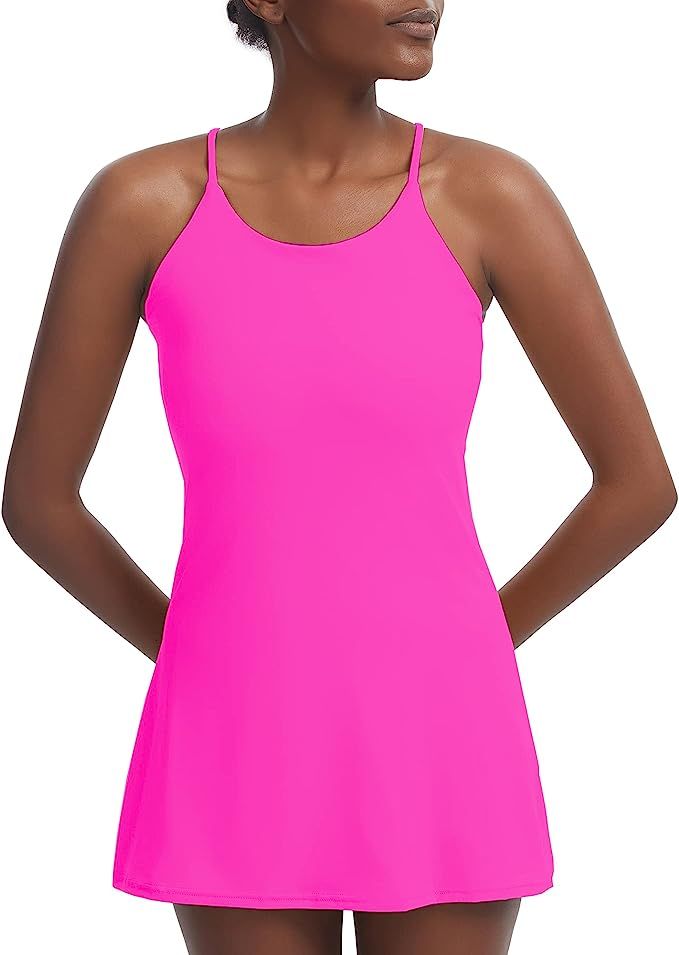 Women's Workout Dress, Sleeveless Built-in with Bra & Shorts Pocket Athletic Dress for Golf Sport... | Amazon (US)