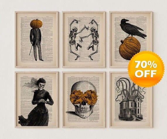Halloween Gallery Wall Set of 6 Prints, Spooky Art, Fall Decor, Halloween Party, Ghost Print, Wit... | Etsy (US)