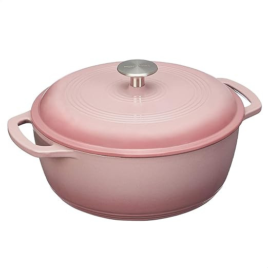 Amazon Basics Enameled Cast Iron Covered Dutch Oven, 4.3-Quart, Light Pink | Amazon (US)