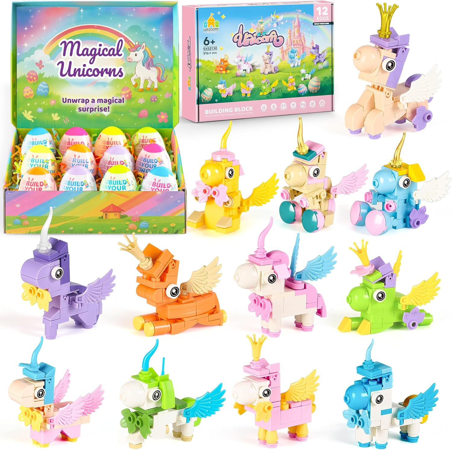 Easter Party Favors & Egg Hunts for Kids - 12 Unicorn Building Sets with Prefilled Eggs, Magical ... | Amazon (US)