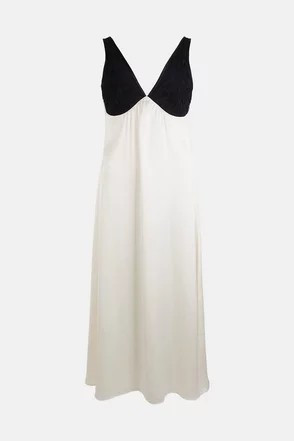 90s Embroidery Satin Slip Dress | Warehouse UK & IE