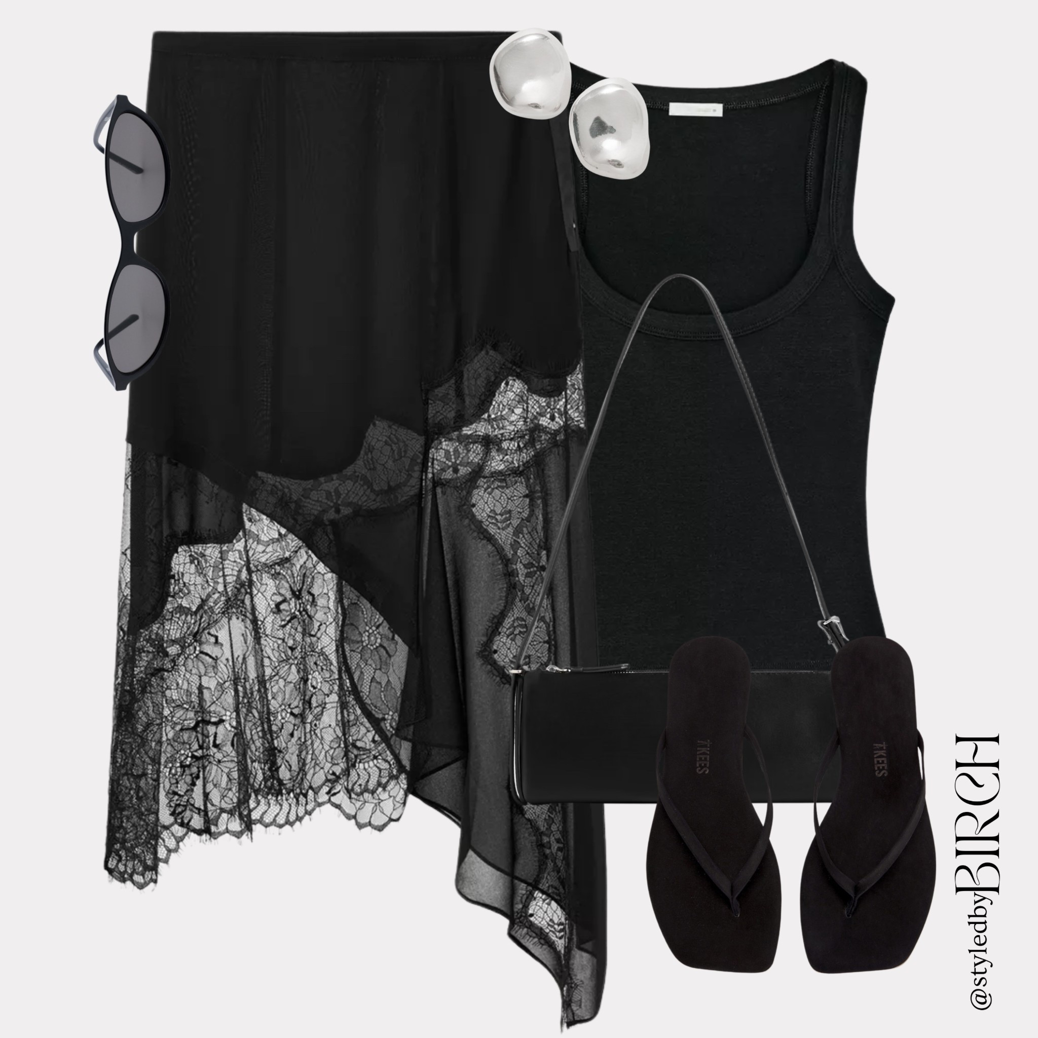 Picture this… a rooftop, a glass of sangria, the sun going down and you in this outfit 🌅

That black lace hem skirt is everything. The way it moves, the detail in the lace… it is the kind of piece that was made for warm summer evenings somewhere beautiful. All black but far from boring.

#ootd #outfitinspo #summeroutfit #blackstyle #chicstyle

Tags 🏷️
Black ribbed tank, black chiffon lace hem asymmetric skirt, black leather shoulder bag, black Tkees flip flops, silver dome earrings, black oval sunglasses

#LTKpartywear #LTKspring #LTKsummer