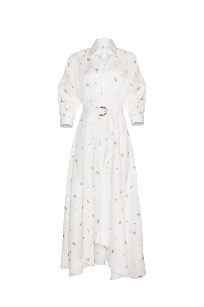 CAMELLIA AND LILIES SHIRT DRESS IN IVORY GOLD | Estefania | CULT MIA | CULT MIA UK LTD