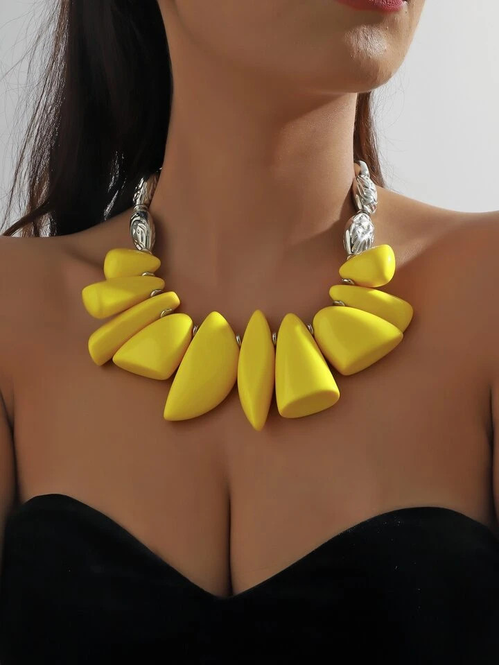 1pc Exaggerated Vintage Style Stone & Irregular Shape & Multicolor Women's Chain Necklace, Suitab... | SHEIN