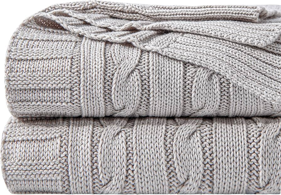 NTBAY 100% Pure Cotton Cable Knit Throw Blanket, Super Soft Warm 51x67 Knitted Throw Blanket for ... | Amazon (US)