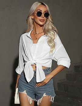 Hotouch Women Button Down Shirts Office Drop Shoulder Oversized Blouse Long Sleeve Boyfriend Dres... | Amazon (US)
