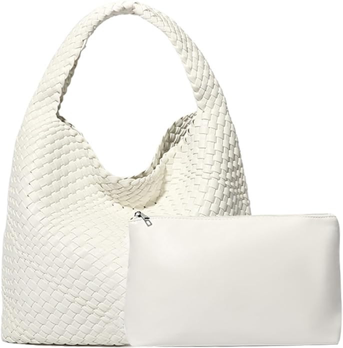 Women Vegan Leather Hand-Woven Tote Handbag Fashion Shoulder Top-handle Bag All-Match Underarm Ba... | Amazon (US)