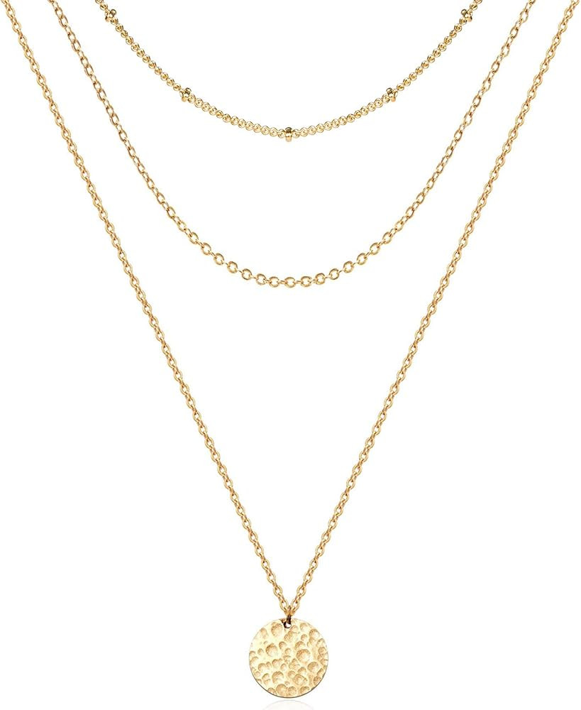 Dainty Gold Layered Bar Neckalce Moon Pendant Lariat Y Necklace 14K Gold Simple Necklace for Wome... | Amazon (US)