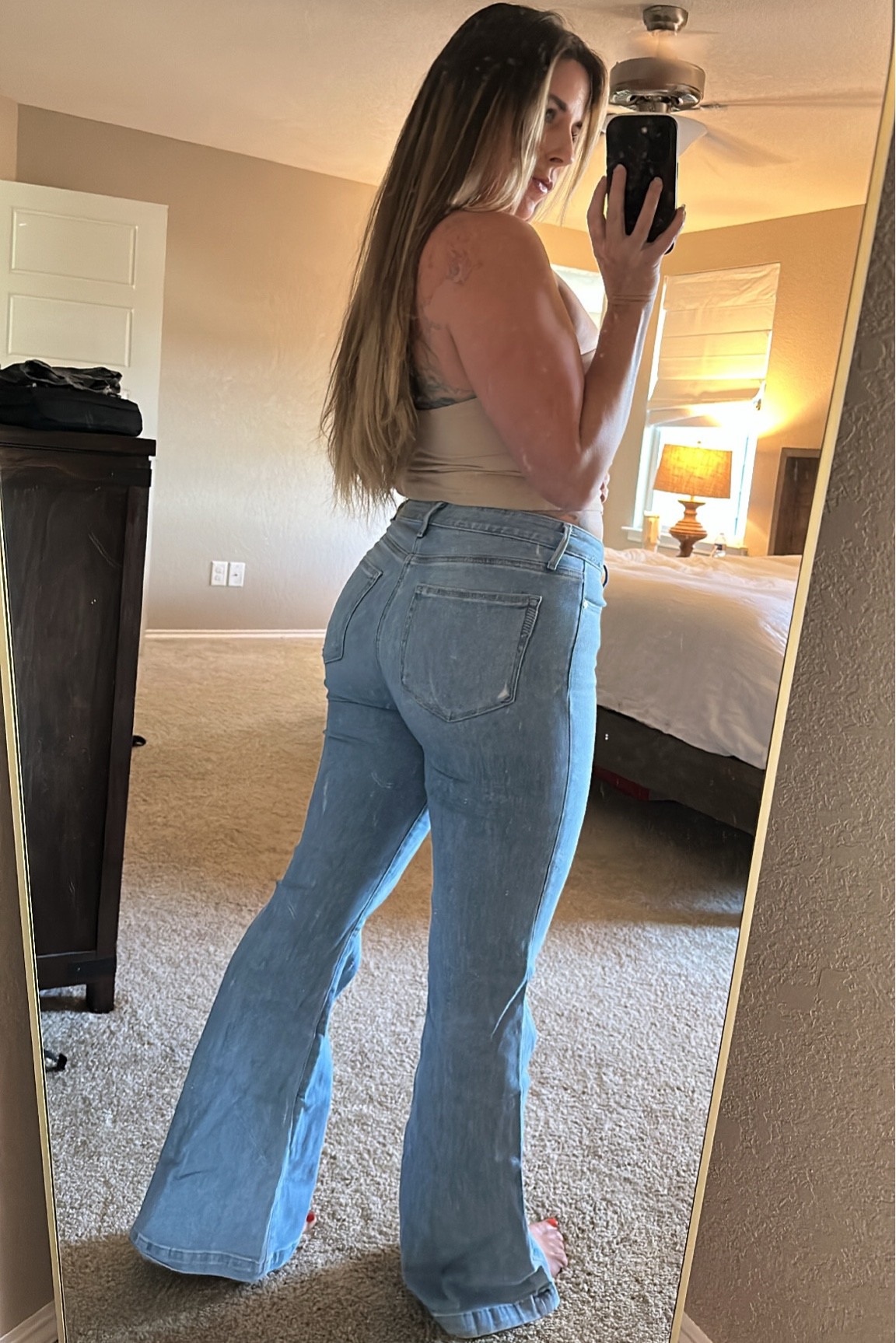 Flare jeans, tube top, neutrals, comfy, casual, date night 

#LTKSeasonal #LTKBacktoSchool #LTKcurves