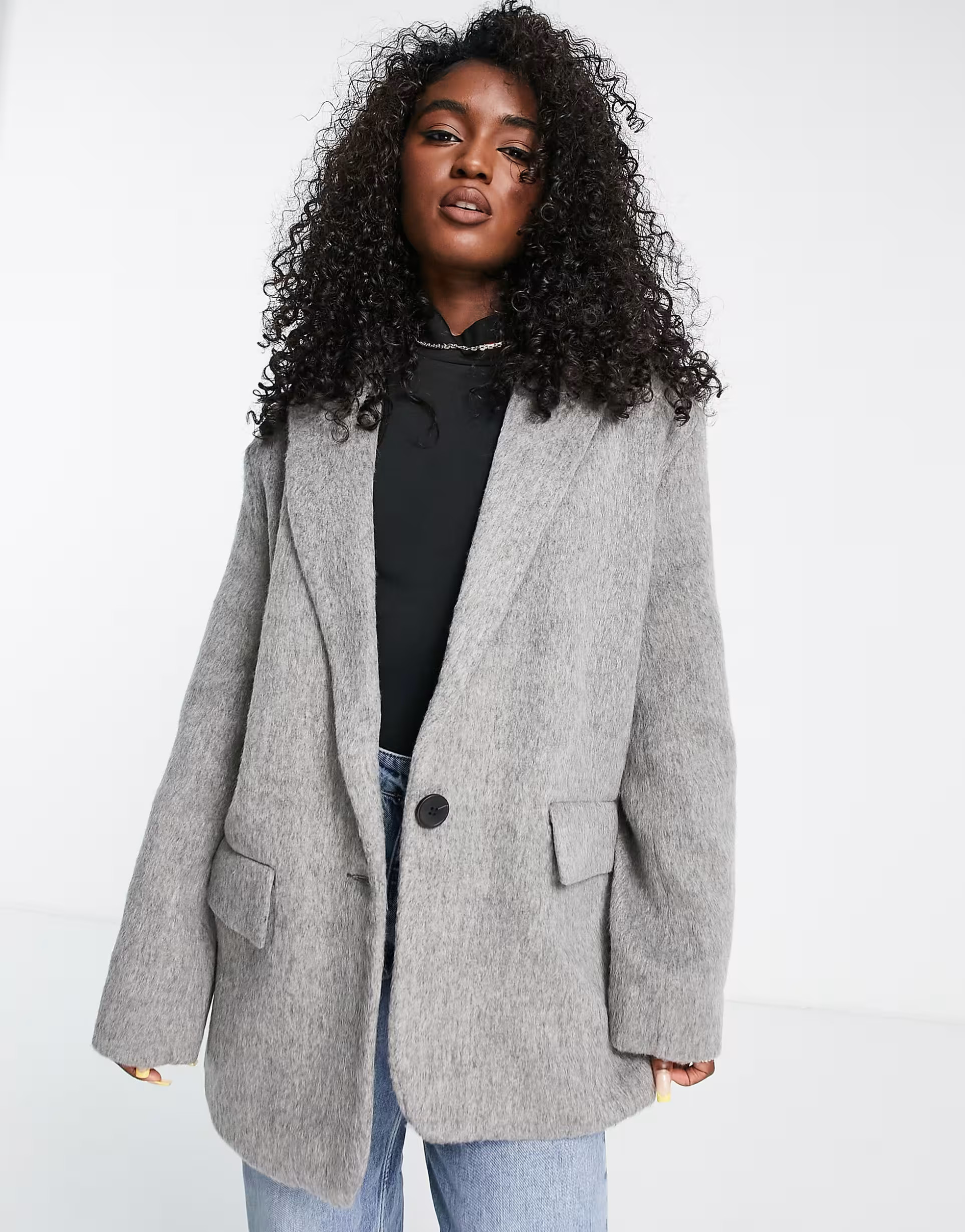 ASOS DESIGN oversized grandad wool mix jacket in gray | ASOS (Global)