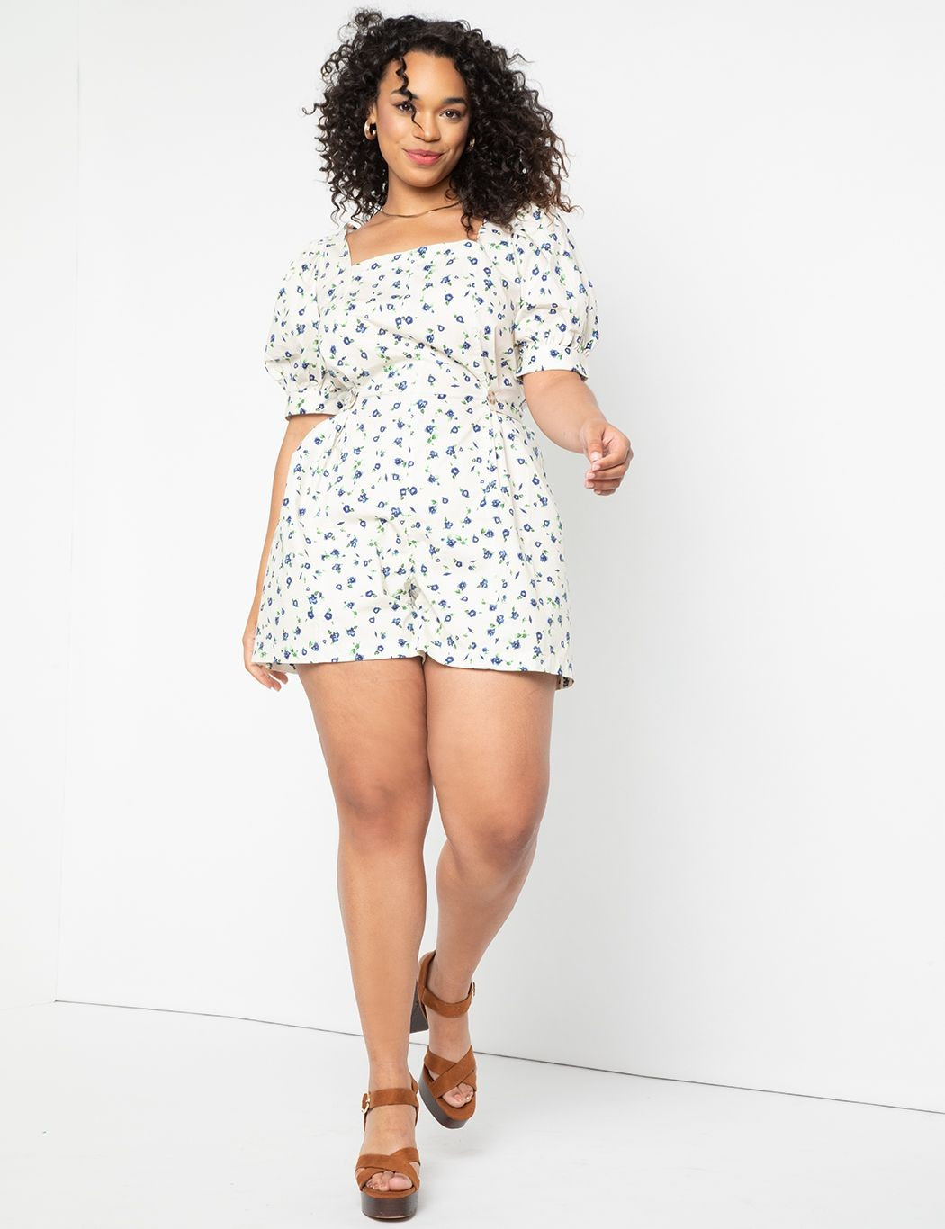 Puff Sleeve Cinched Waist Romper | Eloquii