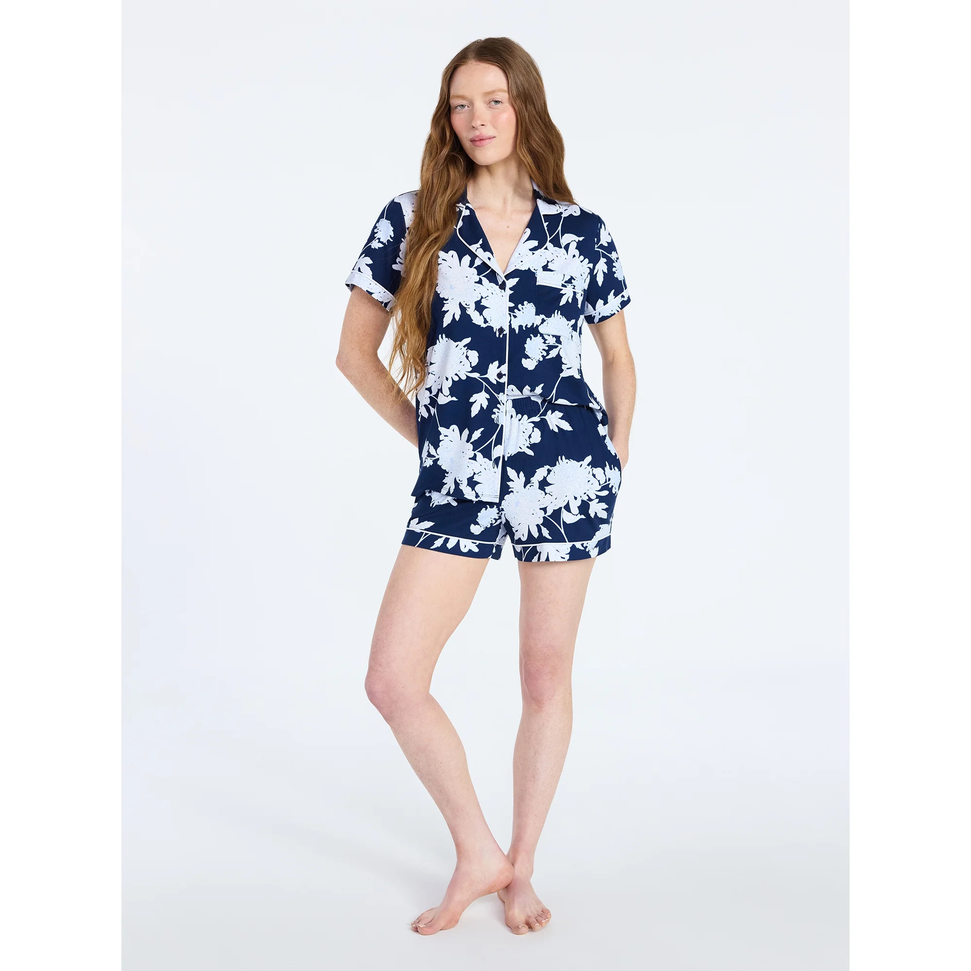 Joyspun Women's Dreamy Soft Collection Notch Collar Top and Shorts Pajama Set, 2-Piece, Sizes XS-... | Walmart (US)