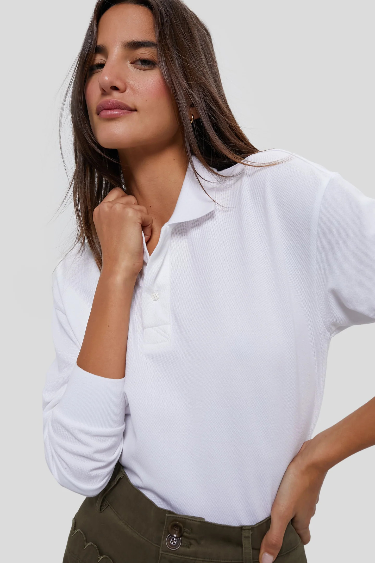 White Long Sleeve Pique Holmes Boyfriend Polo | Tuckernuck (US)