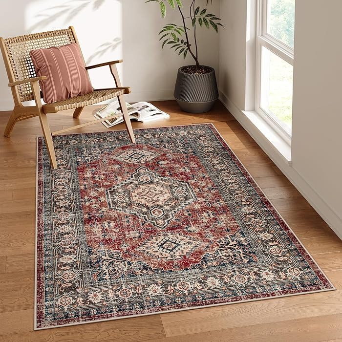 Lahome Oriental Washable Rugs for Bedroom, 4X6 Soft Living Room Rug Ultra-Thin Non-Slip Stain Res... | Amazon (US)