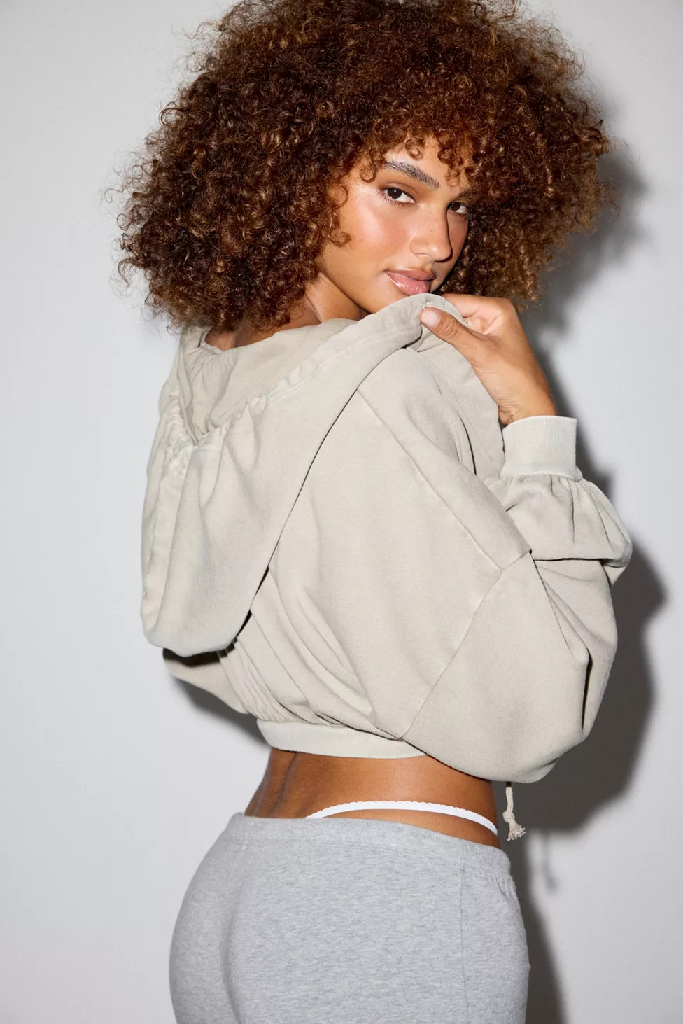 Out From Under Fundamental Flair Bubble Hoodie Shrug Top in Grey, Women's at Urban Outfitters | Urban Outfitters (US and RoW)