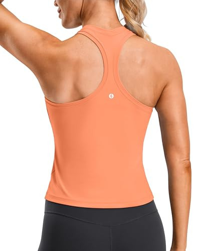 SANTINY Workout Tank Tops for Women Racerback Yoga Gym Tennis Running Athletic Tops Scoop Neck Tight Sleeveless Shirts (Coral_XS) | Amazon (US)