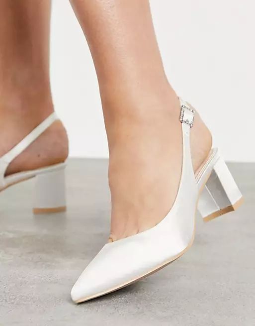 Be Mine Bridal Rubina sling back heeled shoes in ivory satin | ASOS (Global)
