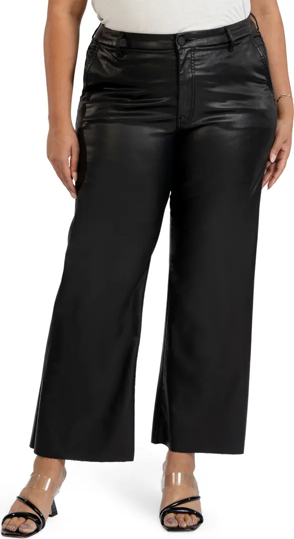 Meg Fab Ab Coated High Waist Raw Hem Wide Leg Jeans | Nordstrom