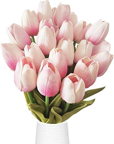 Tulips Lake 20 Heads Tulips Artificial Flowers Real Touch Tulips Silk Artificial Tulips Flower fo... | Amazon (US)