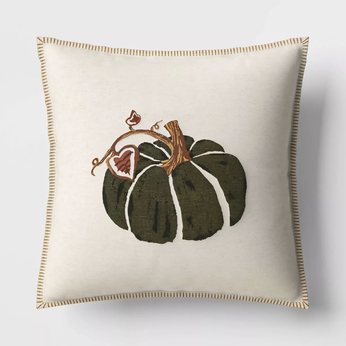 Printed Pumpkin with Blanket Stitch Edge Square Throw Pillow Light Beige - Threshold™ | Target