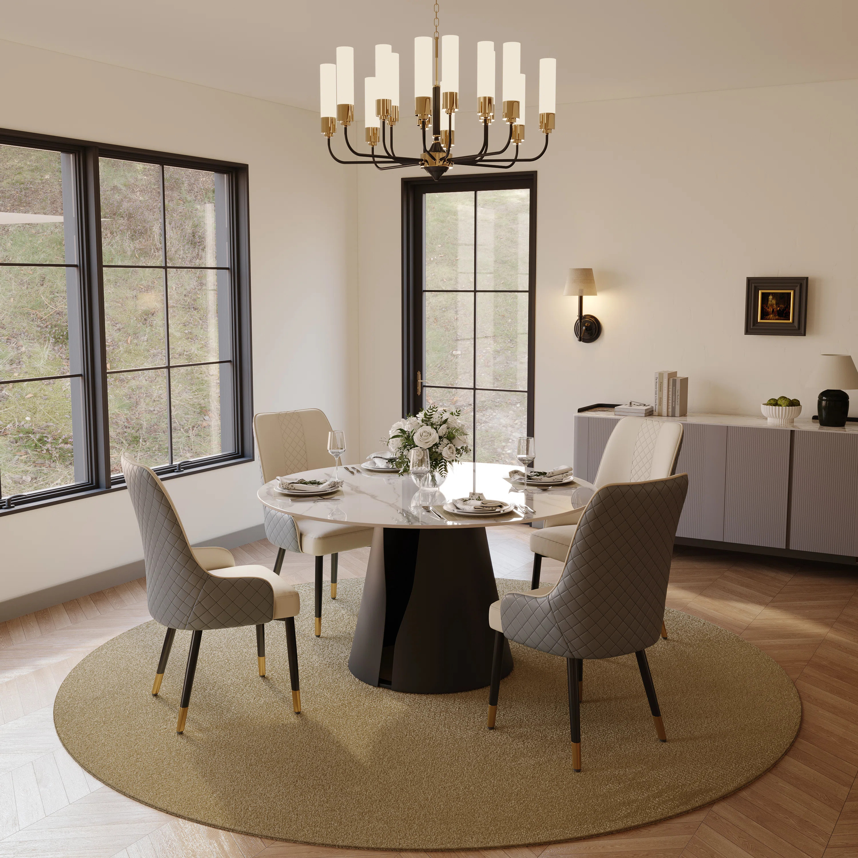 Vera 5/7 Pieces Modern Dining Room Sets, Pre-Assembly Round Dining Table Sets, Glossy Sintered St... | Wayfair North America