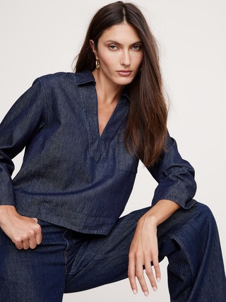 Cropped Italian Denim Popover Top | Banana Republic (US)