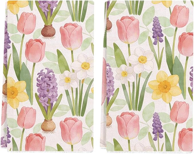 Spring Summer Kitchen Towels 17x28 Inch,Tulip Watercolor Floral Dish Towels Hand Towels for Dryin... | Amazon (US)