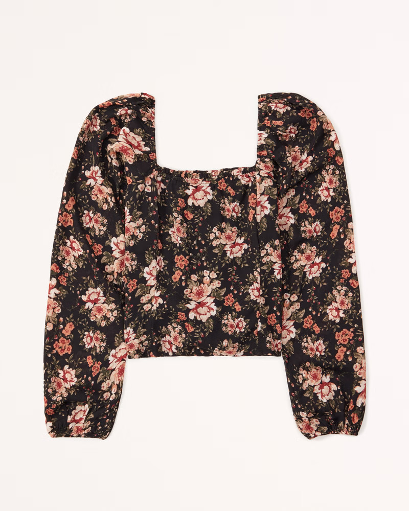 Long-Sleeve Smocked Puff Sleeve Top | Abercrombie & Fitch (US)