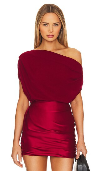 Asymmetric Drape Sweater in Garnet | Revolve Clothing (Global)