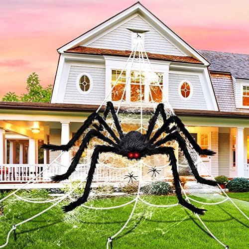 Spider Webs Halloween Decorations Outdoor, 16.4 x 15.7 ft Triangular Spider Web + 50‘’ Scary ... | Amazon (US)