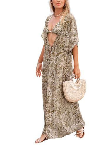 CUPSHE Kimono Swimsuit Coverup for Women Open Front Striped Maxi Cardigan Beach Cover Up | Amazon (US)
