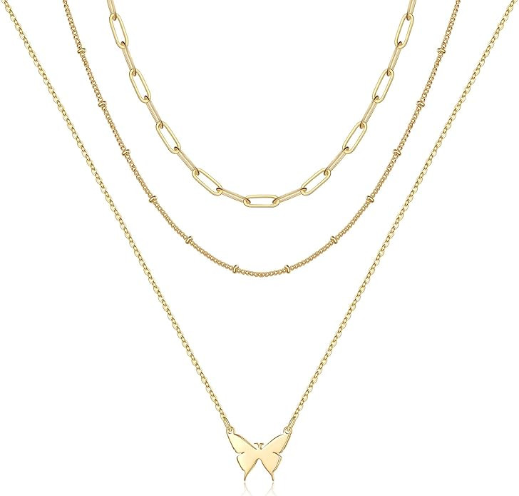 Turandoss Dainty Layered Choker Necklace, Handmade 14K Gold Plated Y Pendant Necklace Multilayer ... | Amazon (US)