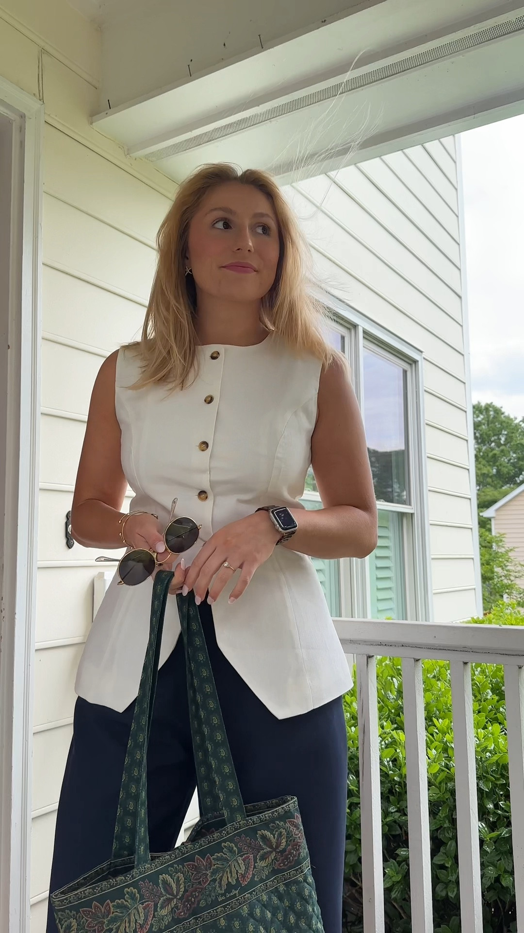 The perfect spring vest! Pair it with a white linen skirt or with trouser pants for sure! 

My Sizing: 
White Vest - US 8
Navy Trousers - US M
Shoes - 7.5

My Measurements (April) :
Height = 5’6
Bust = 36.2 in
Natural Waist = 27 in
Low Waist = 35.5
Hips = 37in 
Super low waist / hips & full booty = 38.5 in
Weight: 139.3 (on a good day 😉)
Typically Wears = M/L (US 6/8/10)

#LTKSeasonal #LTKworkwear #LTKVideo