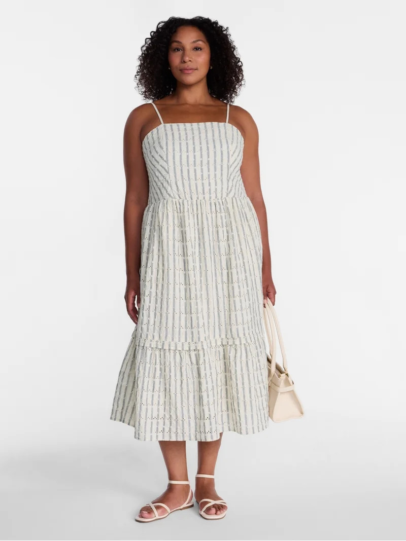 Time and Tru Women's Sleeveless Eyelet Cotton Midi Dress, Sizes XS-XXXL | Walmart (US)