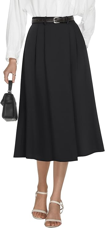 Casly Lamiit Women's High Waisted Midi Skirts Business Casual Flare Dressy Work A Line Pleated Sk... | Amazon (US)